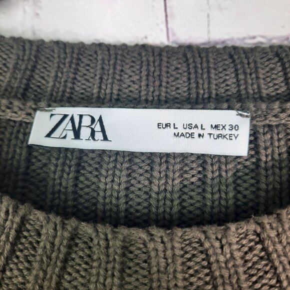 Zara Distressed Cropped Ribbed Knit Sweater Olive Green - Picture 5 of 9